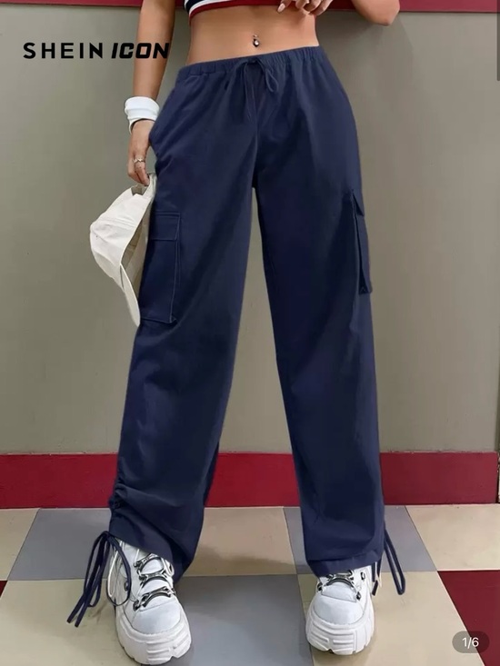 Pants - Shein Icon Navy Wide-Leg Cargo Pants